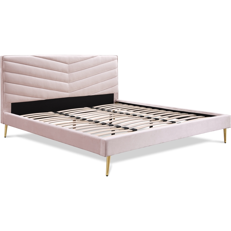 Adore Decor Sidney Upholstered Platform Bed King Size Blush Pink