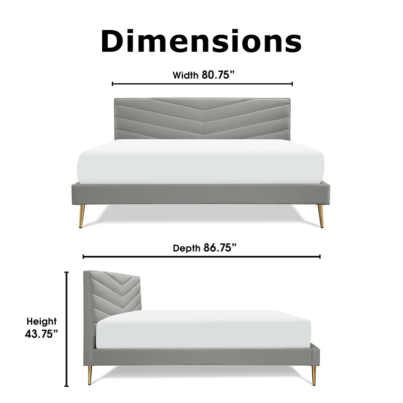 Adore Decor Sidney Upholstered Platform Bed King Size Gray