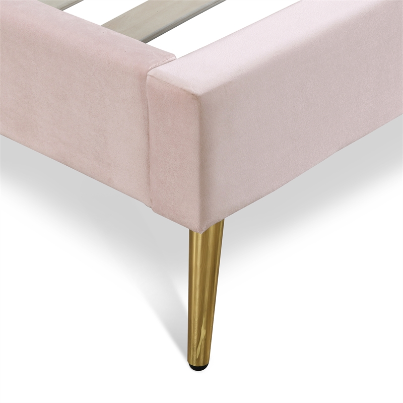 Adore Decor Sidney Upholstered Platform Bed Queen Size Blush Pink