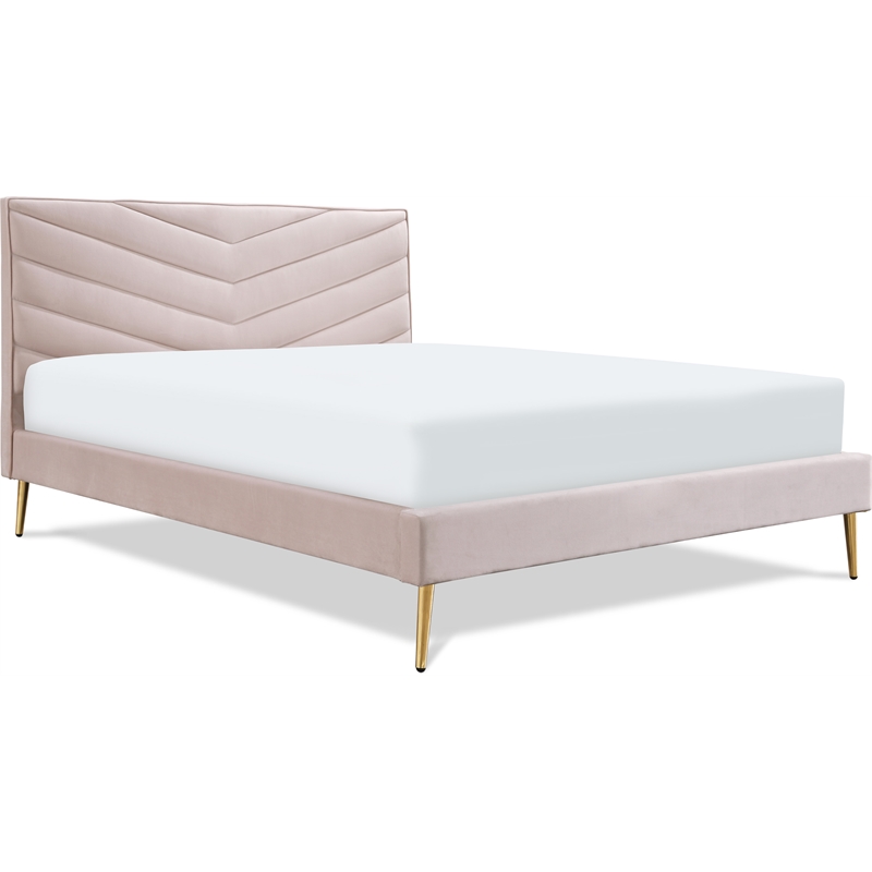 Adore Decor Sidney Upholstered Platform Bed Queen Size Blush Pink