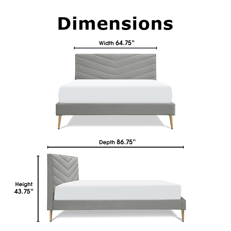 Adore Decor Sidney Upholstered Platform Bed Queen Size Gray