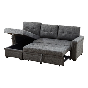 lucca 84&quot gray linen fabric reversible sleeper sofa storage chaise