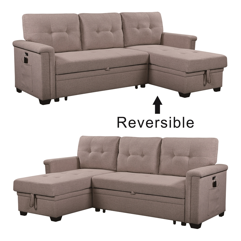 Ashlyn Light Gray Fabric Reversible Sleeper Sofa USB Charger Storage Chaise