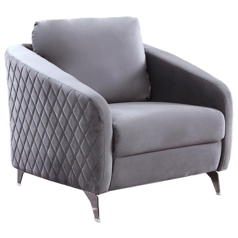 Sofia Gray Velvet Elegant Modern Chic Accent Arm Chair with Metal Legs