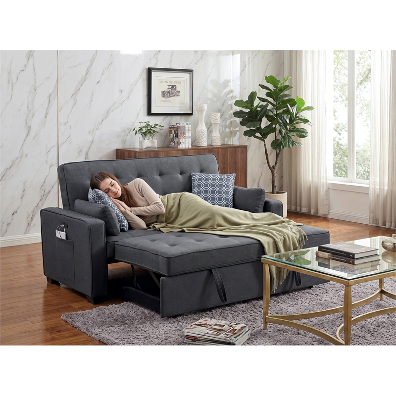 Cody Gray Fabric  Sleeper with 2 USB Charging Ports and 4 Accent Pillows