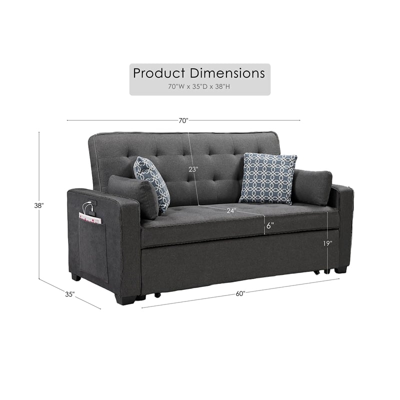 Cody Gray Fabric  Sleeper with 2 USB Charging Ports and 4 Accent Pillows