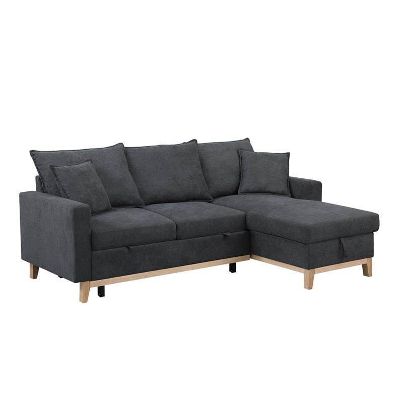 Colton Dark Gray Fabric Reversible Sleeper Sectional Sofa with Storage Chaise