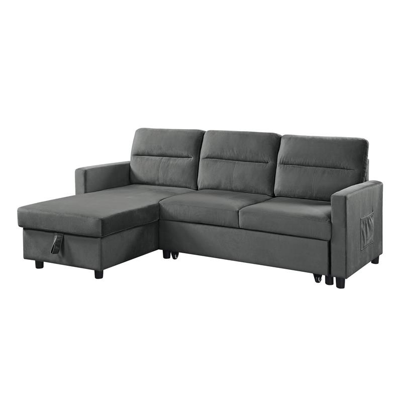 Lilola Home Ivy Velvet Reversible Sleeper Sectional with Storage in Dark Gray