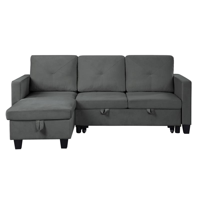 Lilola Home Velvet Reversible Sleeper Sectional with Storage in Dark Gray