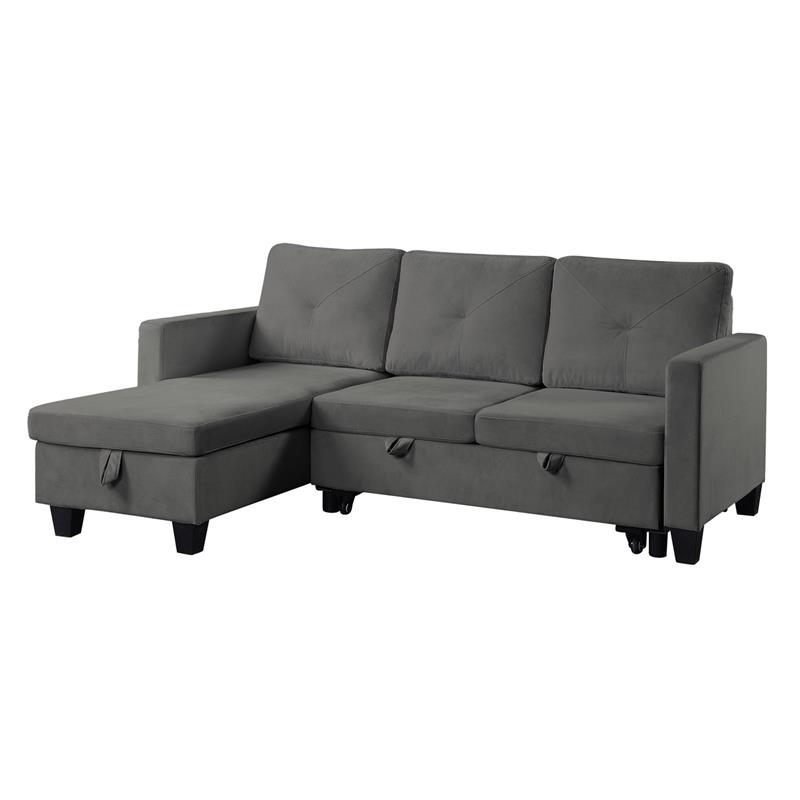 Lilola Home Velvet Reversible Sleeper Sectional with Storage in Dark Gray