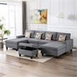 Nolan Gray Linen Fabric 5PcDouble Chaise Sectional Interchangeable Legs Ottoman