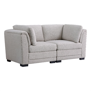 Kristin Light Gray Linen Fabric Loveseat with Black Plastic Legs