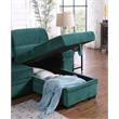 Kipling Green Velvet Fabric Reversible Sleeper Sectional Sofa Chaise