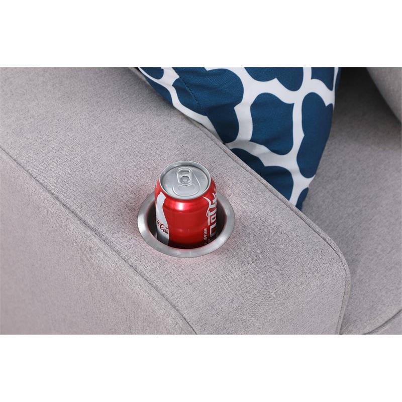 Cooper Light Gray Linen Fabric Reversible Sectional w/ Ottoman and Cupholder