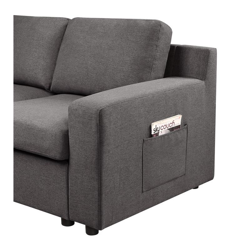 Waylon Gray Linen Fabric 7-Seater U-Shape Sectional Sofa Chaise with Pocket