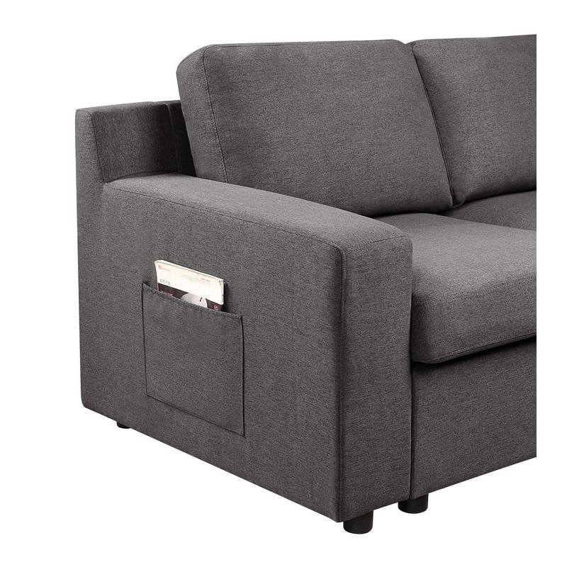 Waylon Gray Linen Fabric 7-Seater U-Shape Sectional Sofa Chaise with Pocket