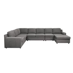 Waylon Gray Linen Fabric 7-Seater U-Shape Sectional Sofa Chaise with Pocket