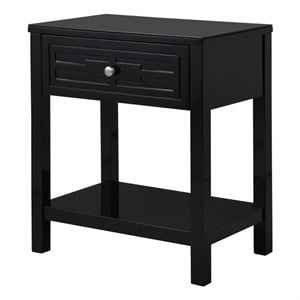 Dylan Black Engineered Wood End Side Table Nightstand with Glass Top and Drawer
