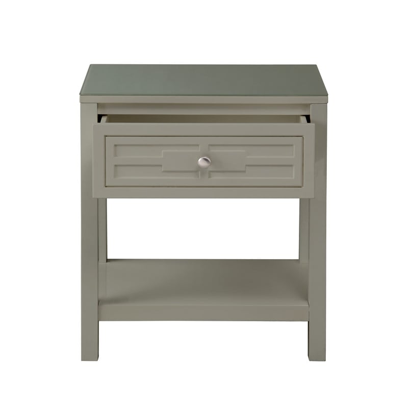 Dylan Taupe Engineered Wood End Side Table Nightstand with Glass Top and Drawer