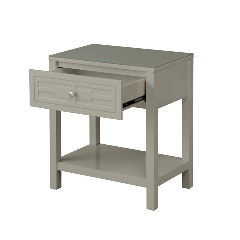 Dylan Taupe Engineered Wood End Side Table Nightstand with Glass Top and Drawer