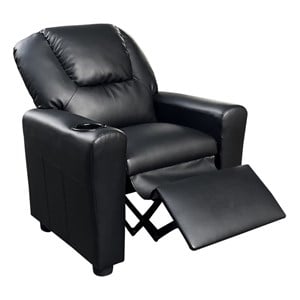 Marisa 23&quotW Black PU Faux Leather Kids Recliner Chair with Cupholder