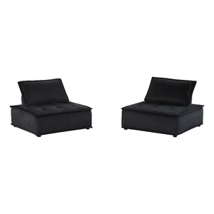 Lilola Home Anna Velvet Armless Lounge Chair with Tufted Seat in Black Set of 2