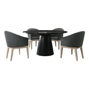Jasper Ebony Black Wood 5-PC 59&quotRd Dining Table Set w/Pedestal Base+Gray Chairs