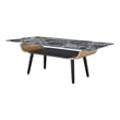 Landon Coffee Table with Glass Black Marble Texture Top and Bent Wood Design
