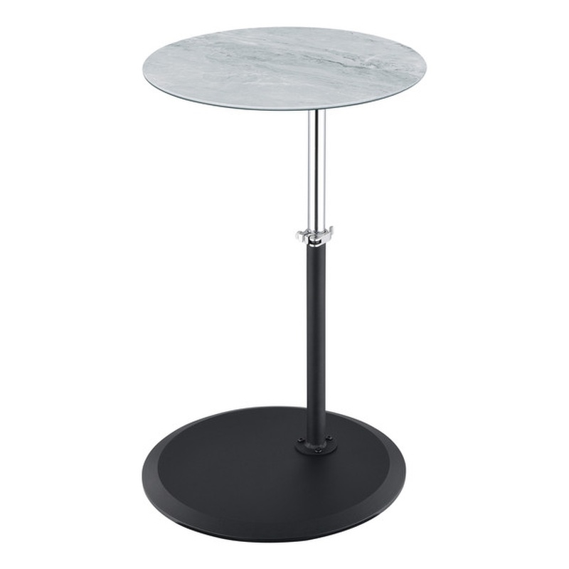 Orbit End Table with Height Adjustable Gray Marble Textured Glass Top