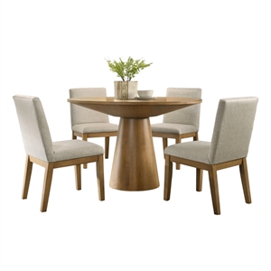 Jasper Driftwood Finish 5-PC 47&quotRd Dining Tbl.Set w/Pedestal Base+Fabric Chairs