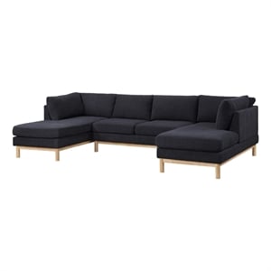 Hallie Black Sherpa Fabric 124&quot Wide Double Chaise U-Shape Sectional Sofa