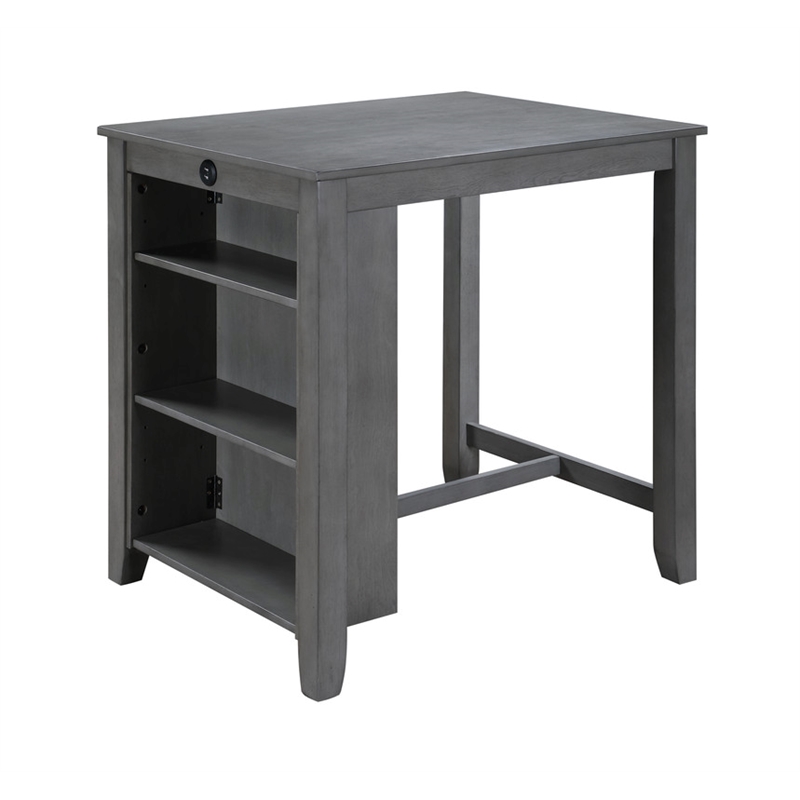 Graham 3-Piece Gray Finish Counter Height Dining Table with Shelves and 2 Chairs