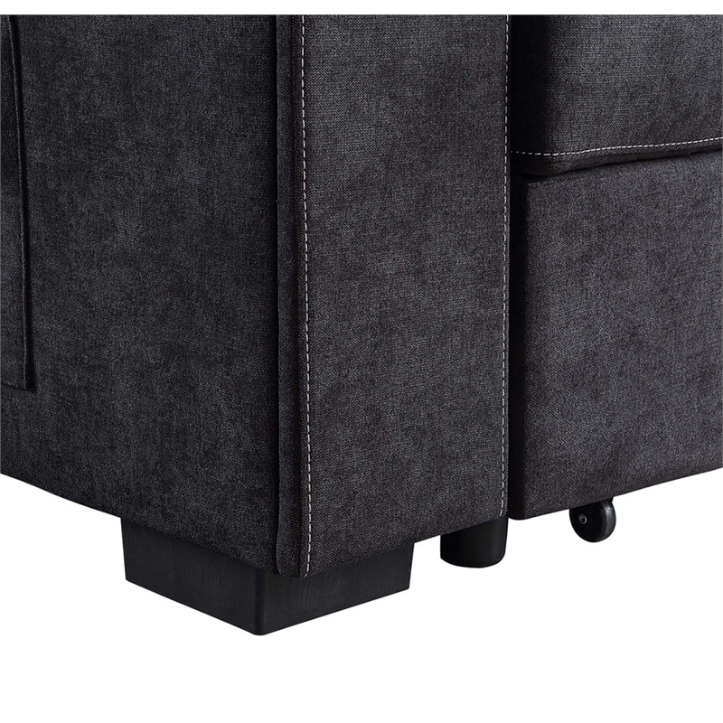 Toby Black Woven Reversible Sleeper Storage Chaise Cup Holder USB Ports Pockets