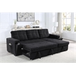 Toby Black Woven Reversible Sleeper Storage Chaise Cup Holder USB Ports Pockets