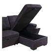 Toby Black Woven Reversible Sleeper Storage Chaise Cup Holder USB Ports Pockets
