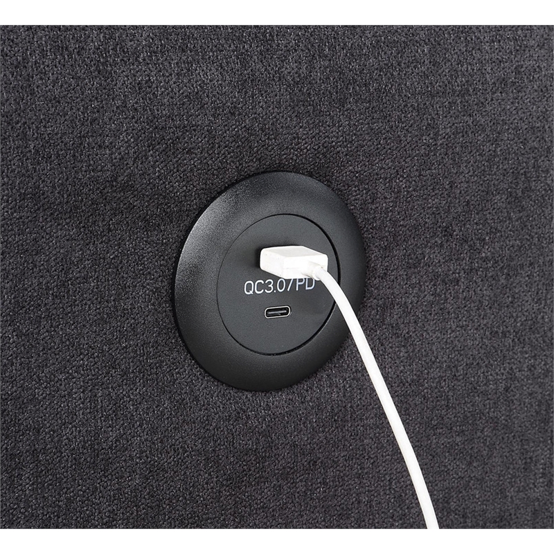 Toby Black Woven Reversible Sleeper Storage Chaise Cup Holder USB Ports Pockets