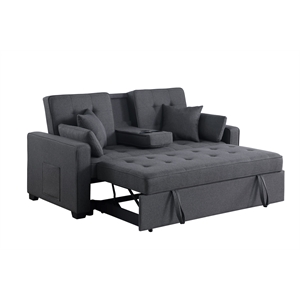 Cody II 69.5&quotW Drk Gray Linen Sleeper Loveseat+Console+CupHld+USB+Pkt Coil Seat