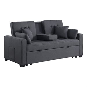 Cody II 69.5&quotW Drk Gray Linen Sleeper Loveseat+Console+CupHld+USB+Pkt Coil Seat