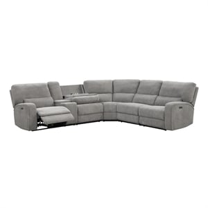 Anthony 114&quot Light Gray Chenille Fabric Pwr Reclining Sectional USB Strg Cuphldr