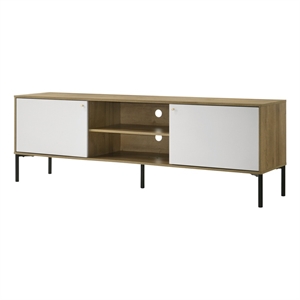 Burke 70&quotW White and Oak Wood 2-Door TV Stand