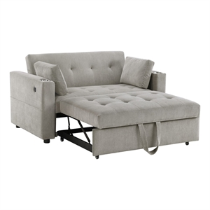 Luelle 57&quot Gray Corduroy Fabric Conv.Slpr Loveseat w/Cphldrs+USB+Pocket+Pillows