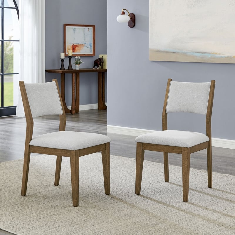 Darla Set of 2 Walnut Oak Wood Dining Side Chairs with Light Gray Fabric