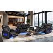 Jazz Black Faux Leather Pwr Recl. 3PC Set+BT Spkrs+LED+Wrls Chrg+USB+Cuphldrs