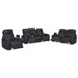 Jazz Black Faux Leather Pwr Recl. 3PC Set+BT Spkrs+LED+Wrls Chrg+USB+Cuphldrs