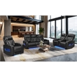 Jazz Black Faux Leather Pwr Recl. 3PC Set+BT Spkrs+LED+Wrls Chrg+USB+Cuphldrs