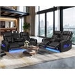Jazz Black Faux Leather Pwr Recl.Sofa LS Set+BT Spkrs+LED+Wrls Chrg+USB+Cuphldrs
