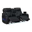 Jazz Black Faux Leather Pwr Recl.Sofa LS Set+BT Spkrs+LED+Wrls Chrg+USB+Cuphldrs
