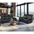 Jazz Black Faux Leather Pwr Recl.Sofa LS Set+BT Spkrs+LED+Wrls Chrg+USB+Cuphldrs