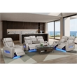 Jazz White Faux Leather Pwr Recl. 3PC Set+BT Spkrs+LED+Wrls Chrg+USB+Cuphldrs