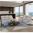Jazz White Faux Leather Pwr Recl.Sofa LS Set+BT Spkrs+LED+Wrls Chrg+USB+Cuphldrs